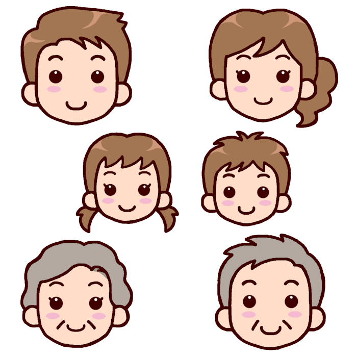 三世代 カラー 顔 家族 ファミリーの無料イラスト 人物素材