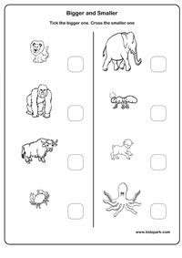 Students are shown pairs of pictures and asked . bigger and smaller worksheets activity sheets for kids kindergarten