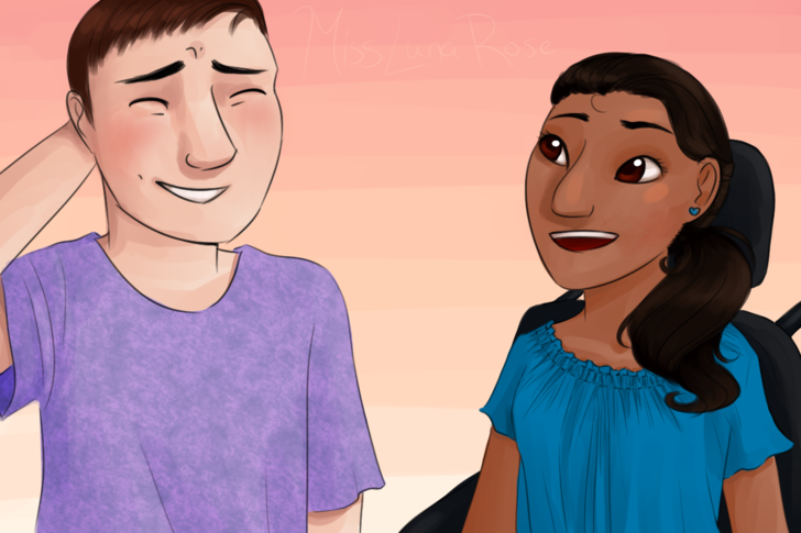 Blushing Man and Woman in Wheelchair.png