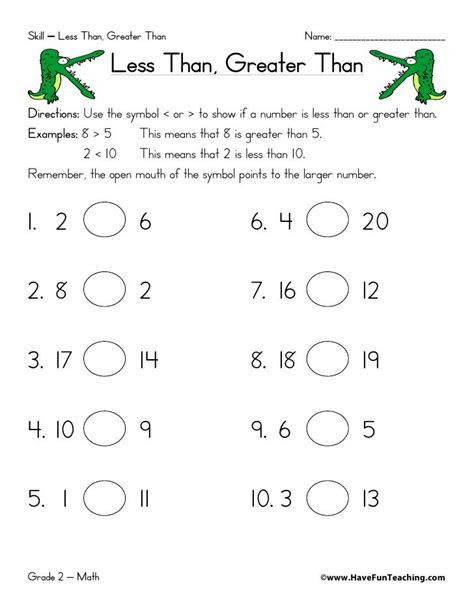  greater than less than free printable worksheets
