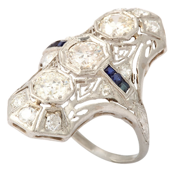 Frank Pollak And Sons Platinum Diamond And Sapphire Dinner Ring