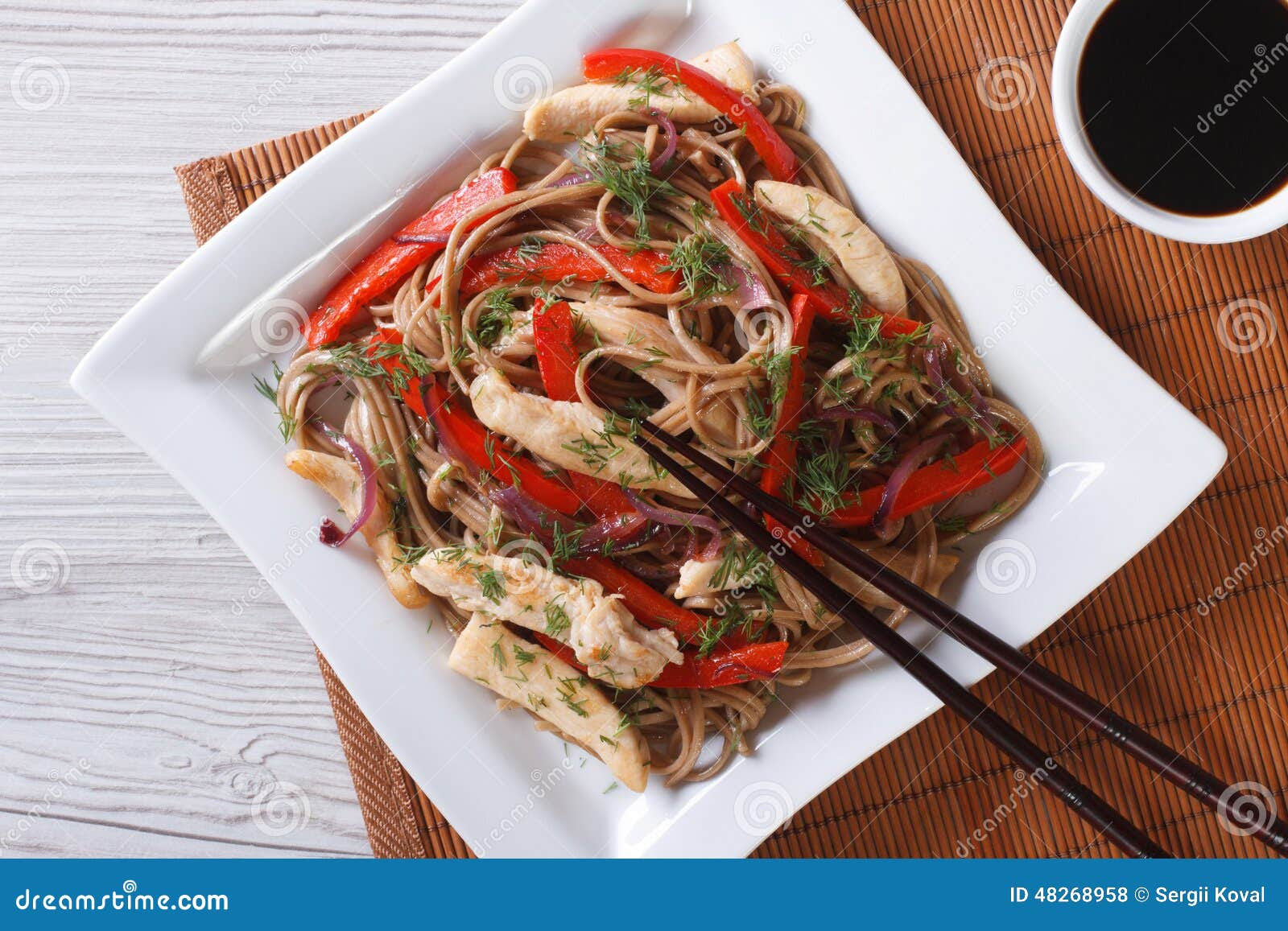 Soba Noodles With Chicken And Vegetables Top View ...