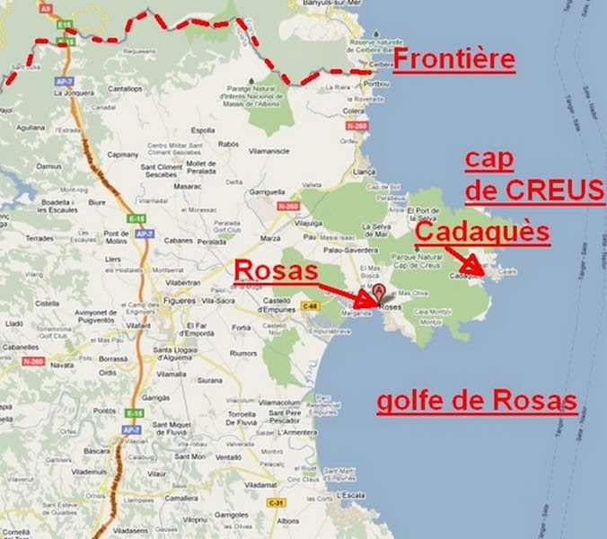 Carte Rosas Espagne au nord de la Costa Brava