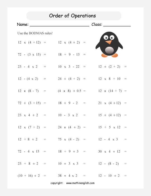 Use the BODMAS rules to solve the equations. With negative numbers and ...