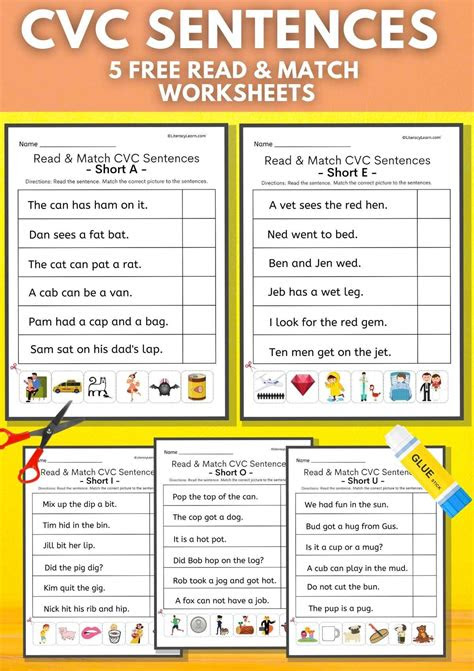  cvc sentences with read match worksheets literacy learn