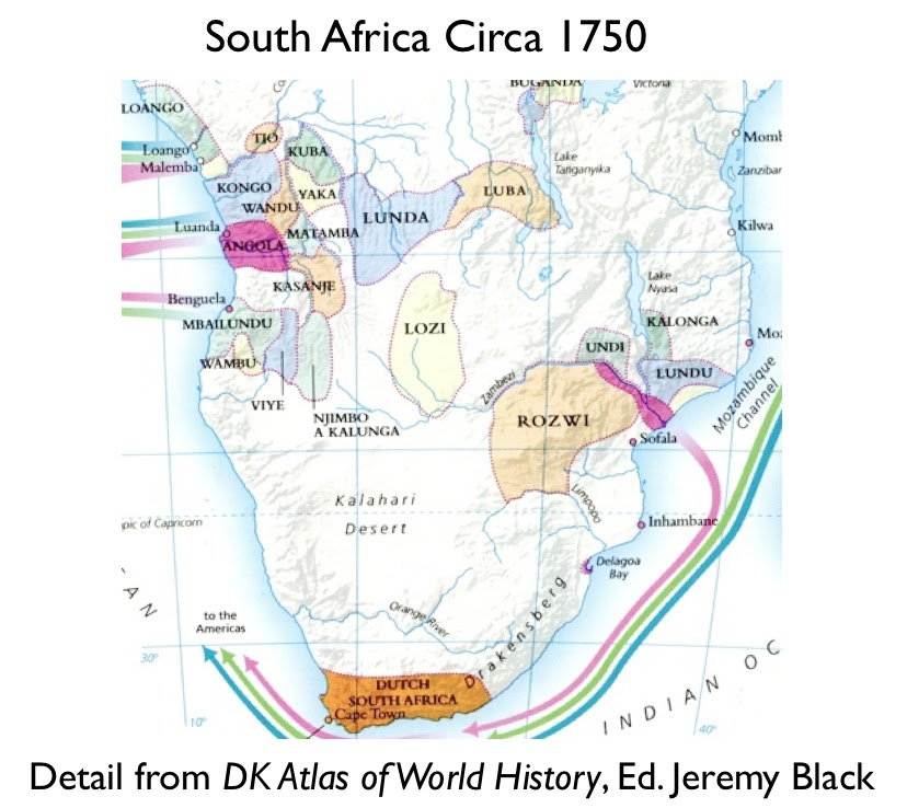 Political Map Southern Africa 1750, Detail from DK Atlas of World History