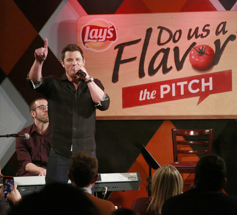 Multiplatinum recording artists Nick and Drew Lachey "pitch" their flavors to a live audience at Carolines on Broadway, announcing Lay's "Do Us a Flavor" 2017 Monday, Jan. 9, 2017 in New York. The latest installment, "The Pitch," invites fans to simply pitch the inspiration behind their best flavor ideas. Fans can submit their pitches starting today at Lays.com. (Photo by Mark Von Holden/Invision for Lay's/AP Images)