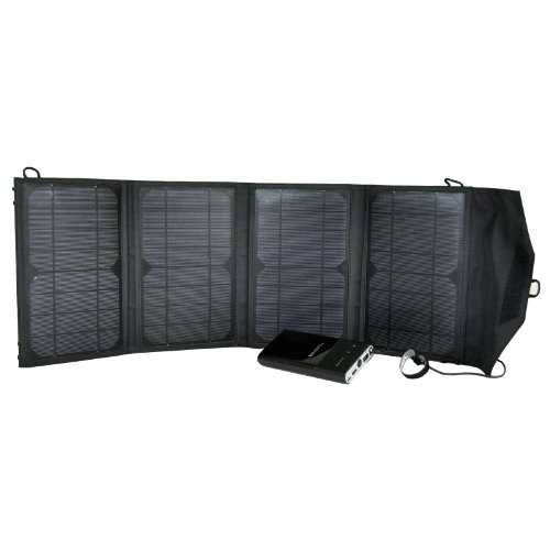 Instapark® Mercury27 Portable & Foldable 27 Watts Solar Battery Charger with DC 12V Output for Automotive Batteries & Dual DC 5V Standard USB Ports for iPhone, iPad, Android Smart Phone, Tablet Computer & Other Portable Device, 13,500 mAh Battery Pack / Charger for Laptop & Notebook Computers Included 