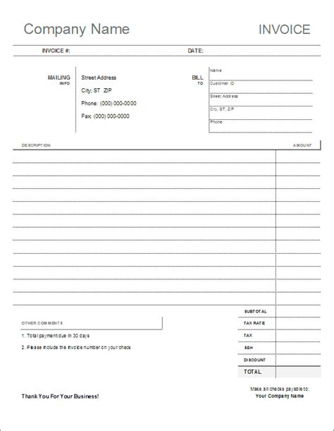 Create invoices using excel templates so that the totals are automatically calculated when . blank invoice template printable