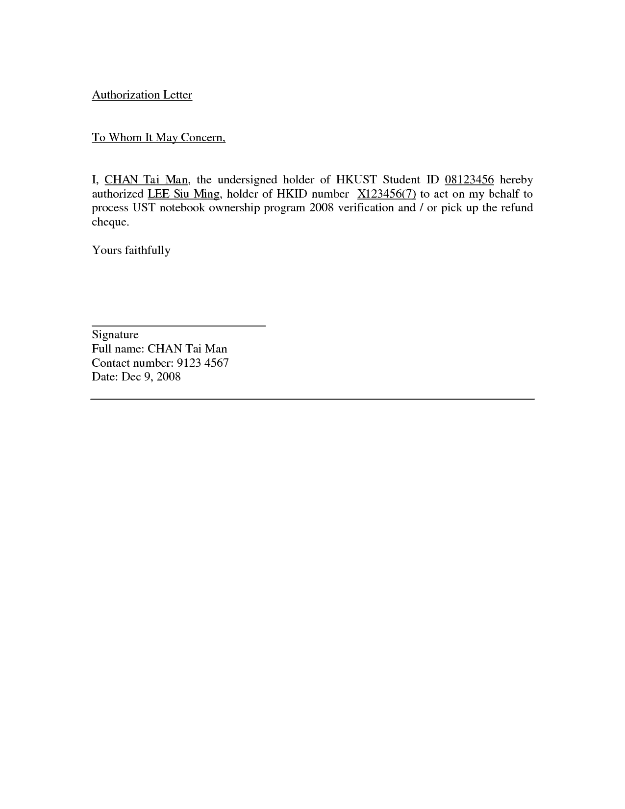 Authorization Letter Samples To Act on Behalf 209