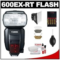 Canon Speedlite 600EX-RT Flash with Soft Box + Diffuser + Batteries & Charger + Kit for EOS 5D Mark II III, 6D, 7D, 70D, Rebel T3, T3i, T5i, SL1 Cameras