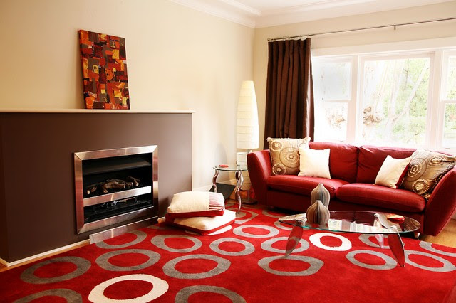 Red and Brown Living Room - Contemporary - Living Room ...