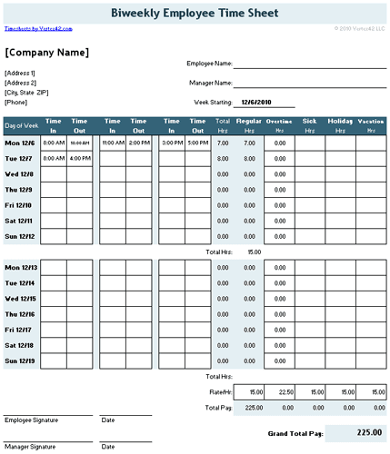 Bi Monthly Time Card Template for Pinterest