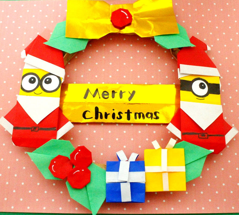 折り紙 ミニオンサンタのクリスマスリースの作り方 Mama Life Blog