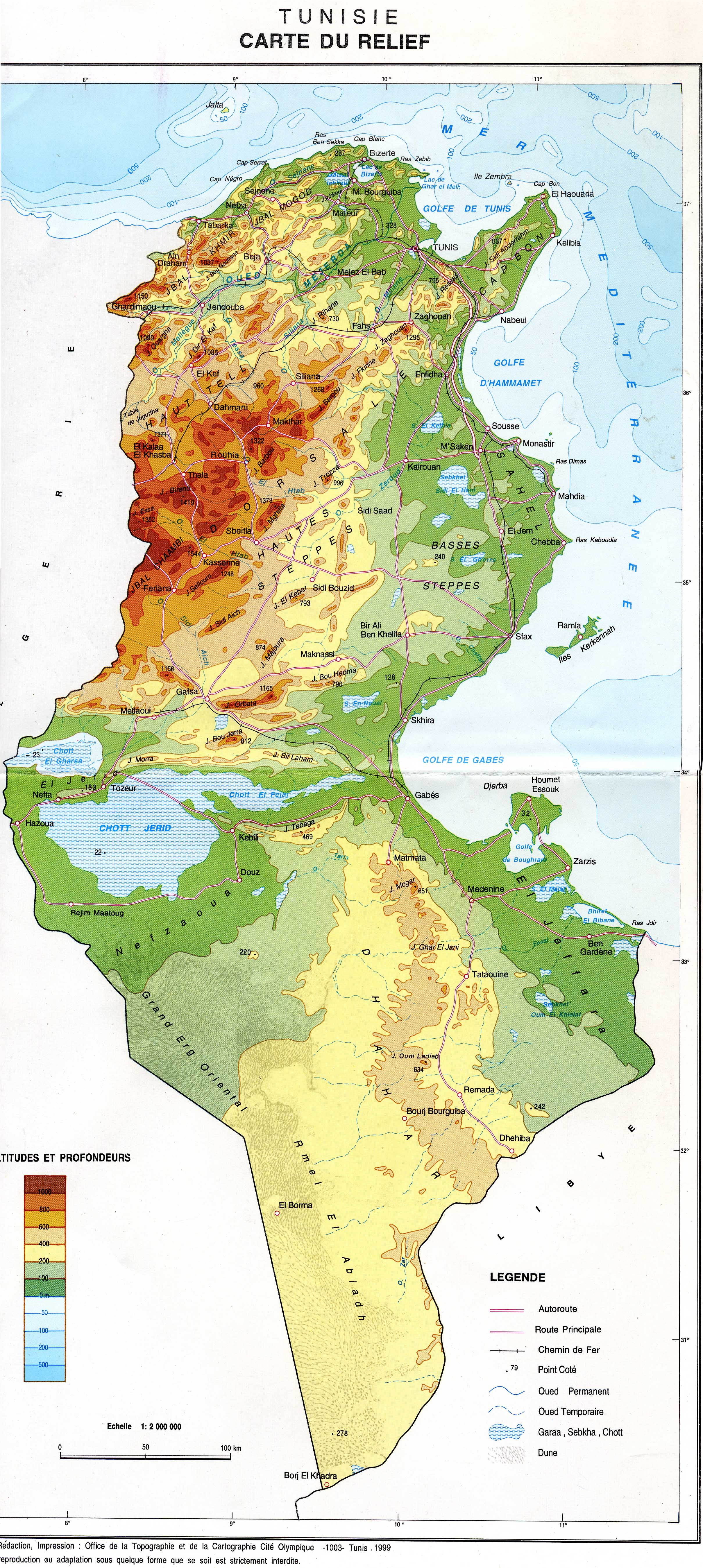 Carte Relief Tunisie Carte Des Reliefs De La Tunisie