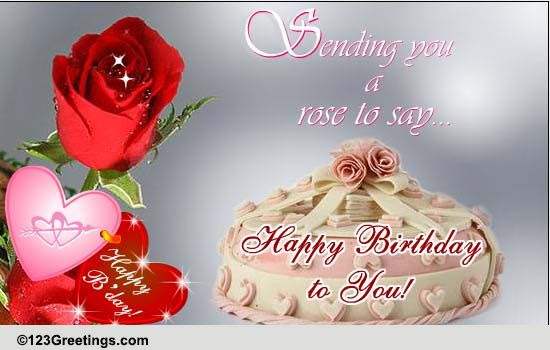 Single Rose Says Happy Birthday. Free Flowers eCards 