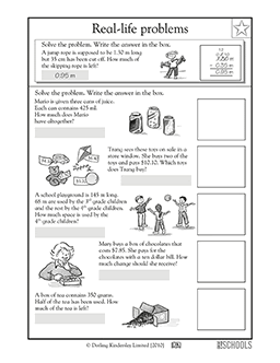 3rd grade, 4th grade Math Worksheets: Real-life word problems, part 3 ...