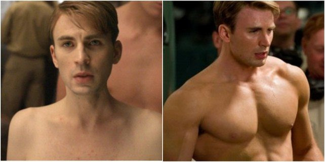 Steve Rogers (Chris Evans), antes y después