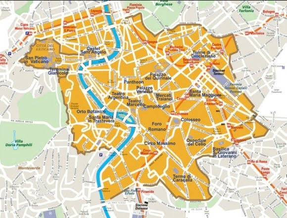 kart over severdigheter i roma Airport transfer   Rome Tourist