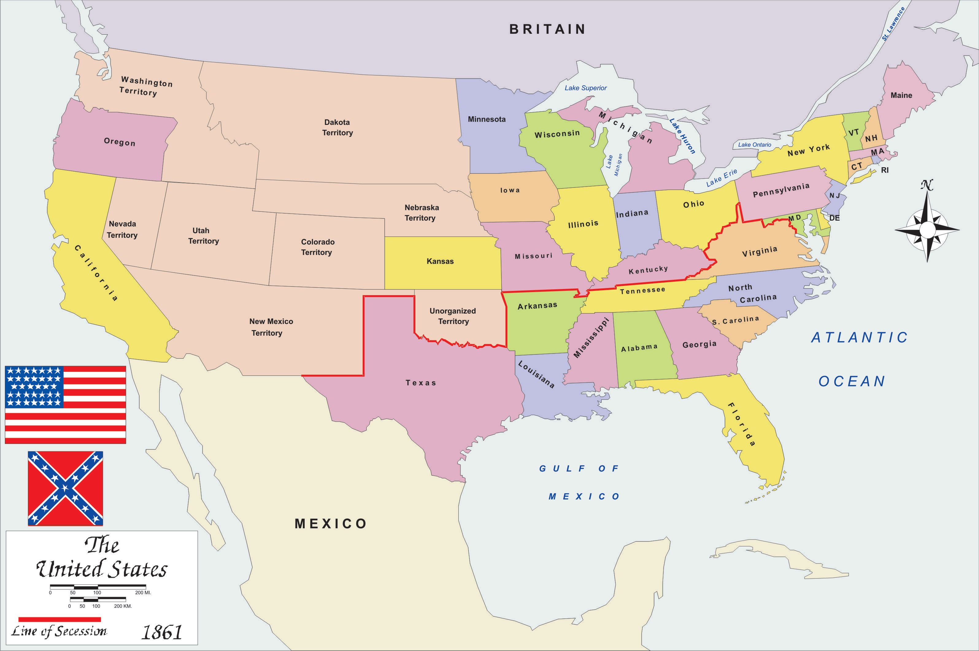 Map Of America In 1861 History Map USA 1861 big size