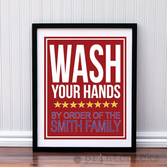 Wash Your Hands Print Unisex Personalized Bathroom by PrintChicks