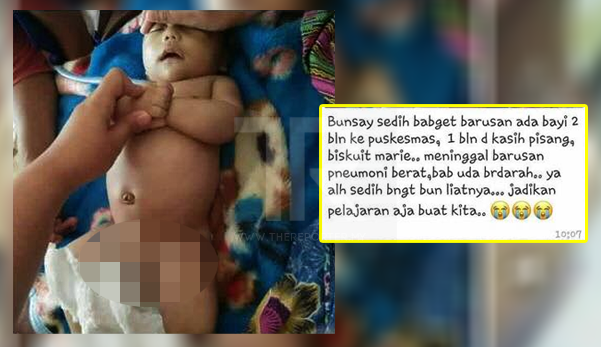 Bayi 2 bulan diberi makan pisang & biskut marie sejak usia sebulan, maut