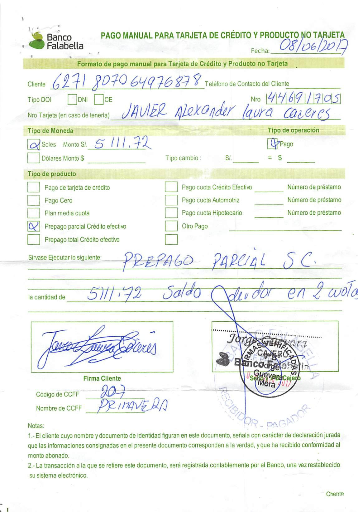 Cliente denuncia a Banco Falabella por no reconocer pago 