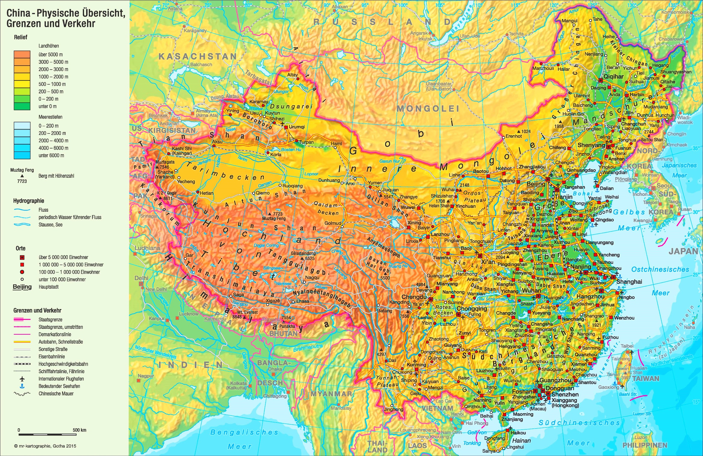 Physische Landkarte Von China