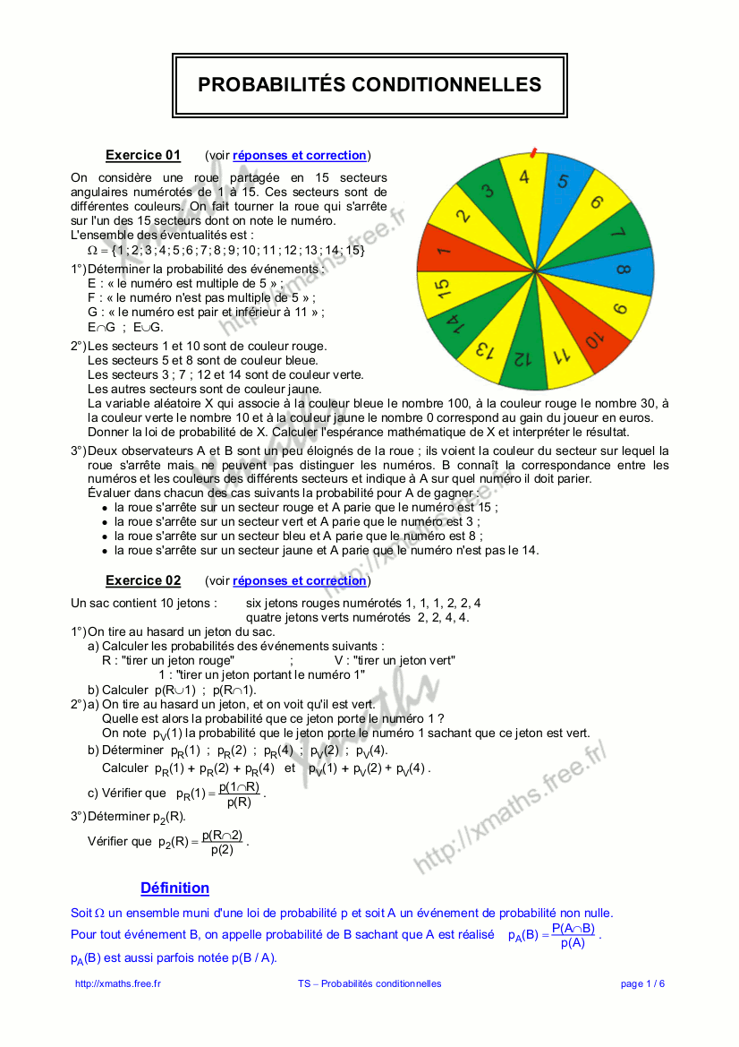 Xmaths Terminale S Probabilites Cours Et Exercices
