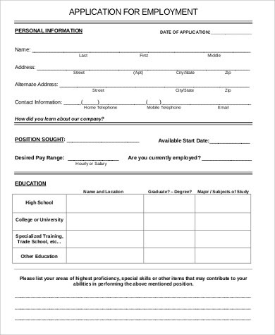 6 Sample Printable Job Applications Sample Templates