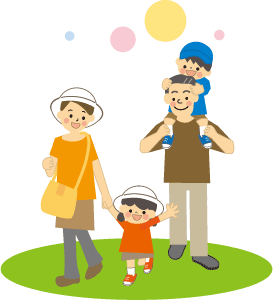 家族でお出かけのイラスト 無料素材