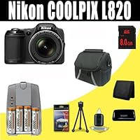 Nikon COOLPIX L820 16 MP Digital Camera with 30x Zoom 2600 mAh 4 AA Pack NiMH Rechargeable Batteries and Charger + 8GB SDHC Class 10 Memory Card + Carrying Case + SDHC Card USB Reader + Memory Card Wallet + Deluxe Starter Kit Bundle DavisMAX Accessory Kit
