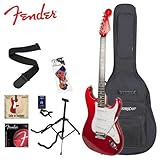 Fender Squier Red Electric Guitar with Stand, Strap, Strings, Gig Bag, DVD, Tuner & Pick Sampler