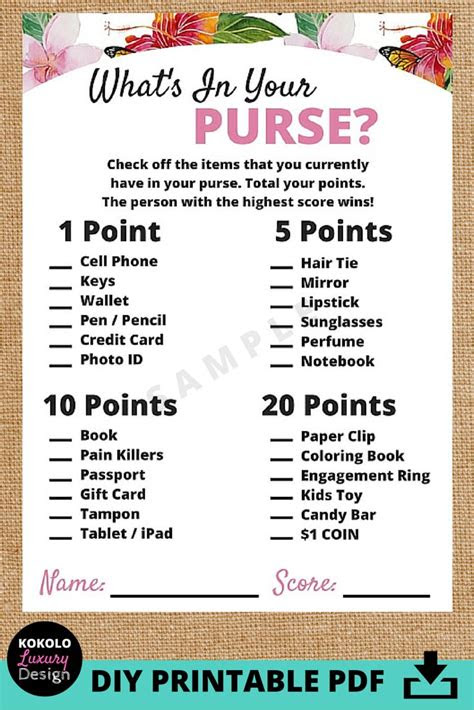 printable whats purse bridal shower game