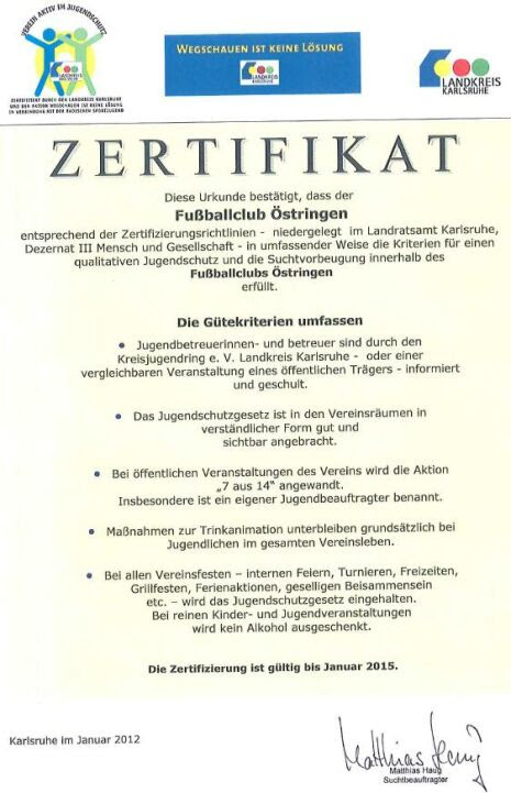Fc 1922 Ostringen E V Zertifizierung Jugendschutz