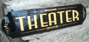 Vintage Art Deco Aged Bronze THEATER Sign, Home Theater ...