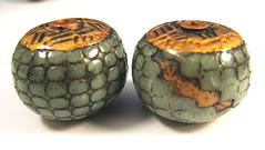 Antique Gold Capped Sea Green Pebble Textured Focal Beads