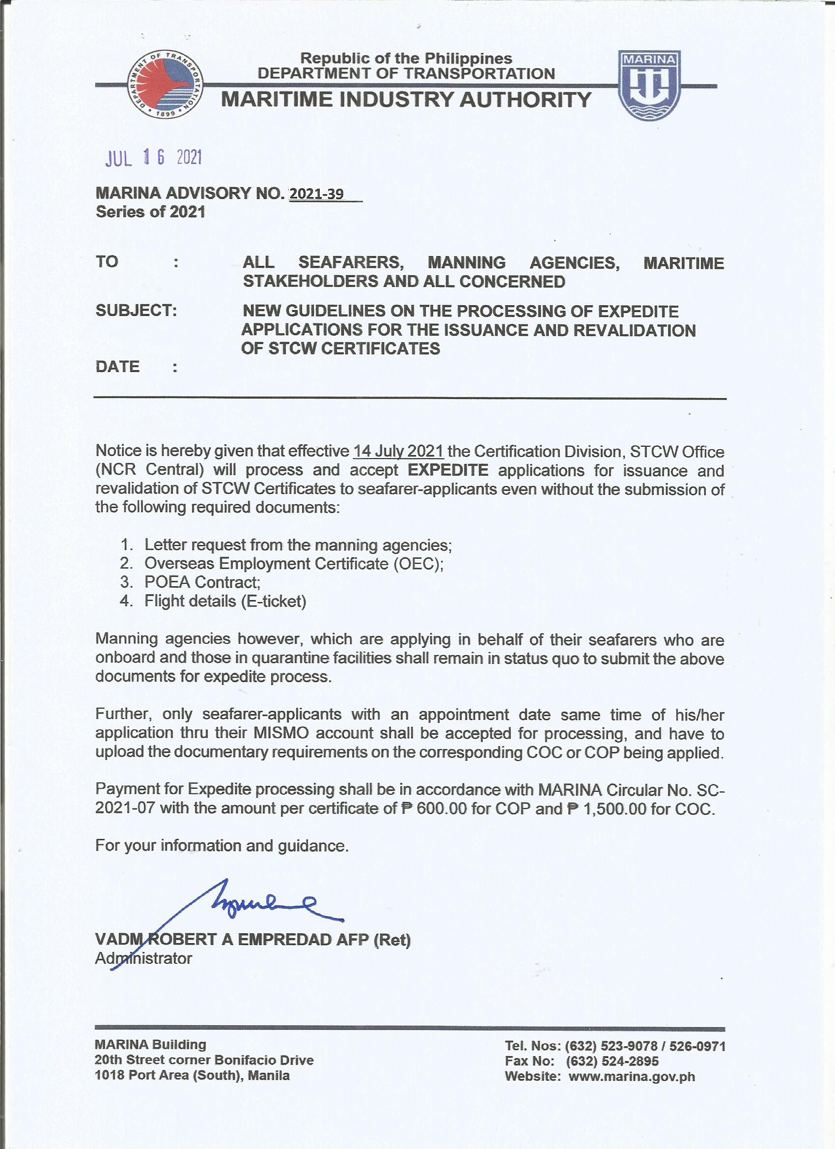 Marina Advisory Flag State Administration Advisory Maritime Industry Authority