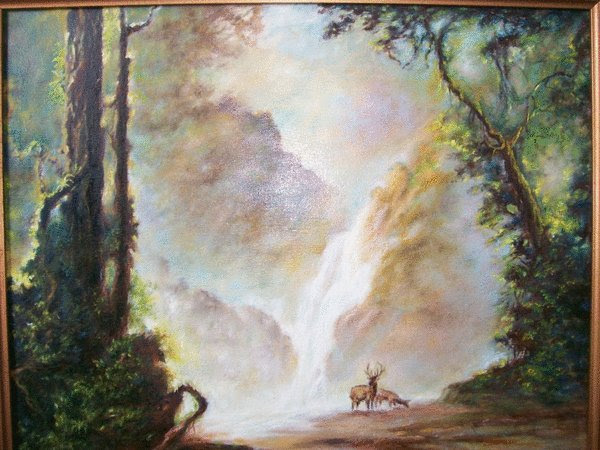 Dijual Lukisan Air Terjun di Hutan - Harsojo Widigdo Art