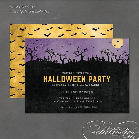 Printable Halloween Invitation, haunted graveyard invite, cemetery invitation, halloween party