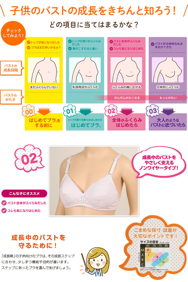 アツギ ハイジュニ ふんわりカップ ノンワイヤーブラジャー 音符ドット柄 0 B80 Hijuni ジュニアブラ 女子 女の子 中学生 小学生 ブラジャー 綿混 白 Aカップ Bカップ 在庫限り ホックタイプ すててこねっと