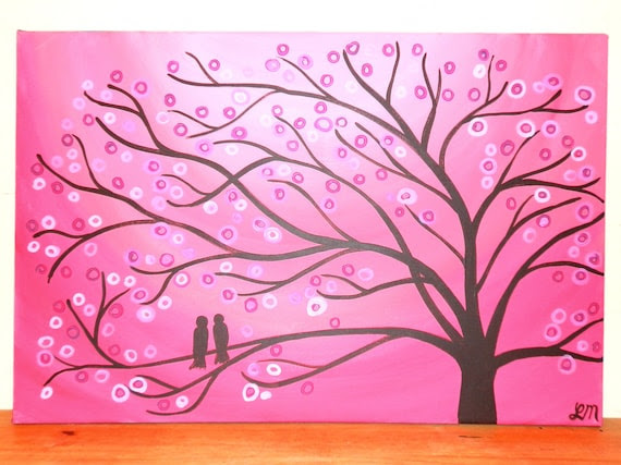 Custom Two Birds in a Tree Painting for Valentine's Day Custom Two Birds in a Tree Painting for Valentine's Day