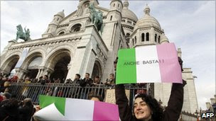 Anti-Berlusconi protest at the Sacre Coeur in Paris, France (13 Feb 2011)