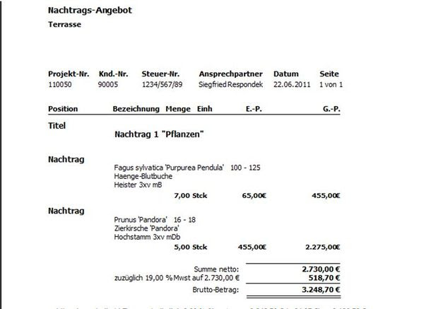 Nachtragsangebot Vorlage
