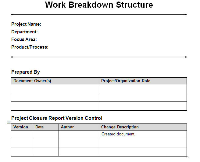 Work Breakdown Structure Word Template Work Breakdown Structure