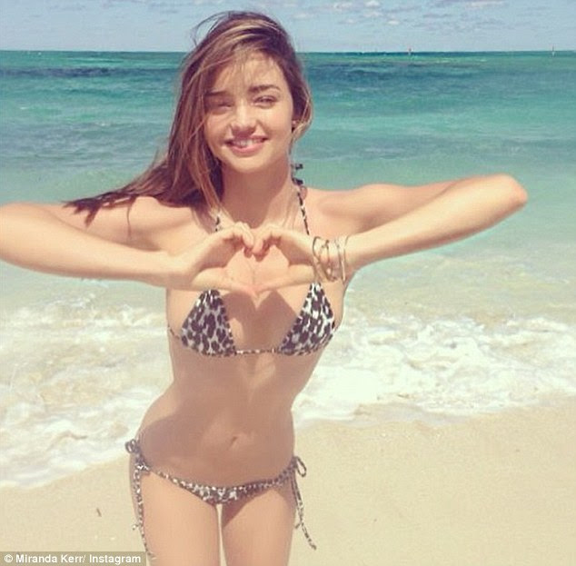 Love on the mind: The bedimpled beauty posted a cute snap on her Instagram page last week as she frolicked on the beach in a bikini 