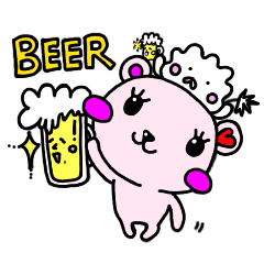 ぴんくのくま ビール大好き Lineスタンプ Ayami