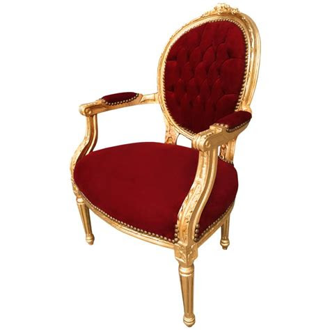 baroque armchair louis xvi style burgundy velvet  gold wood