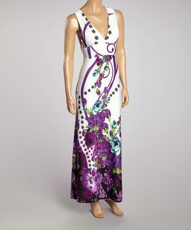 Love this Purple & White Floral Halter Maxi Dress by Prime Garments on ...