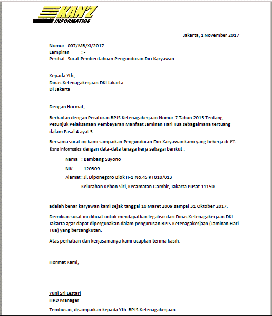 Surat Pemberitahuan Nomor Rekening Perusahaan 